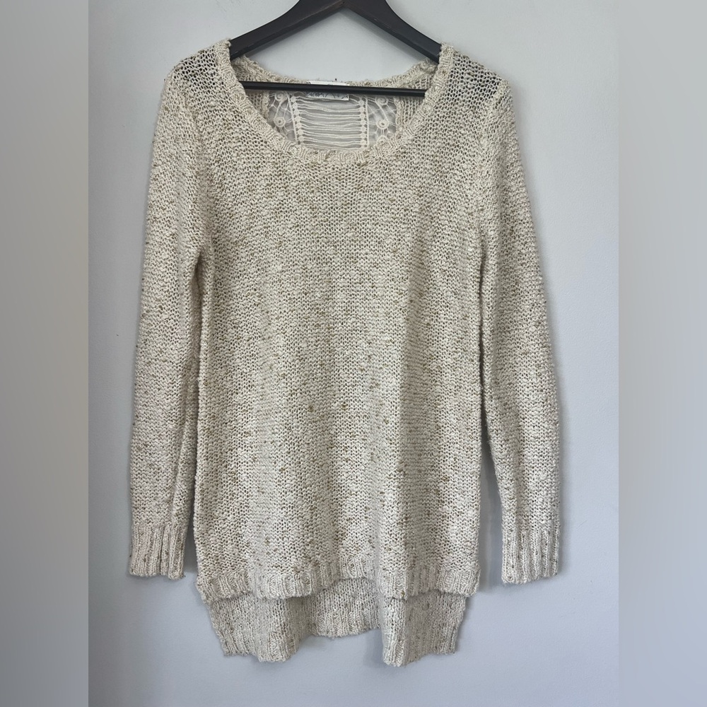 Mizumi Sweater With Crochet Back Beige And Gold Size Large Neutral Tunic Boho